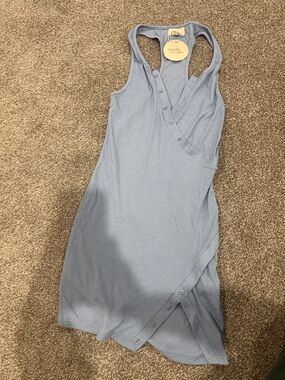 Camila Coelho Light Blue Ribbed Wrap Tank Mini Dress